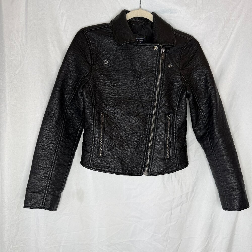 Abercrombie & Fitch Womens Vegan Leather Jacket Coat Size Small S Zipper Zip Up